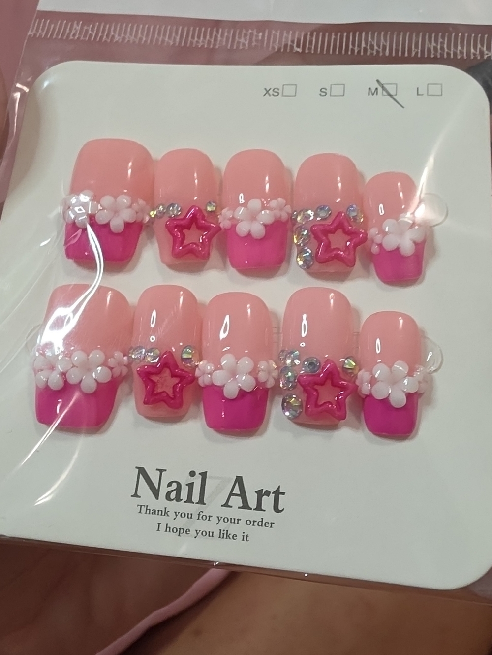 Kids Pink Star & Flower Press-On Nail Set -